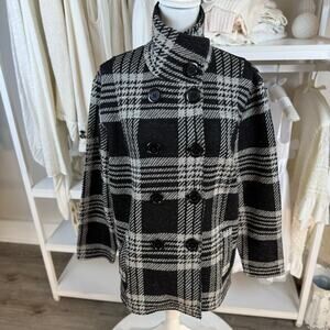 Keren Hart sz. large wool jacket plaid greige black demure, mature, career #4345